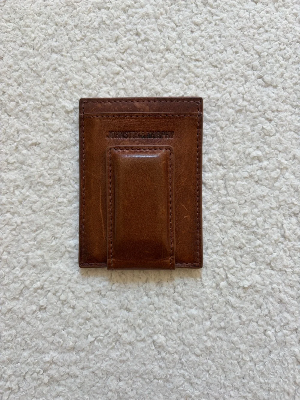 Slim Brown Leather Front Pocket Card Wallet - Johnston & Murphy